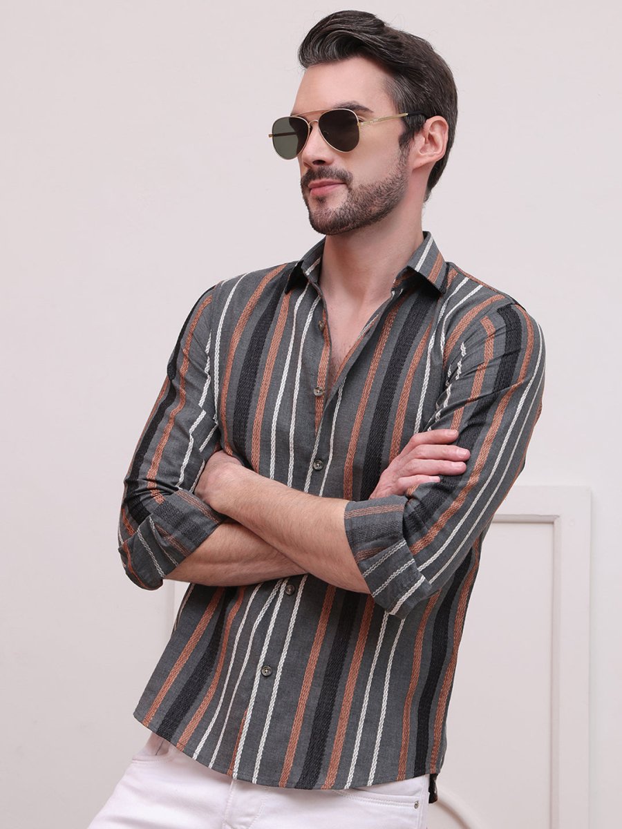 Charcoal Striped Party Shirt for Men - SF_9006Charcoal_S