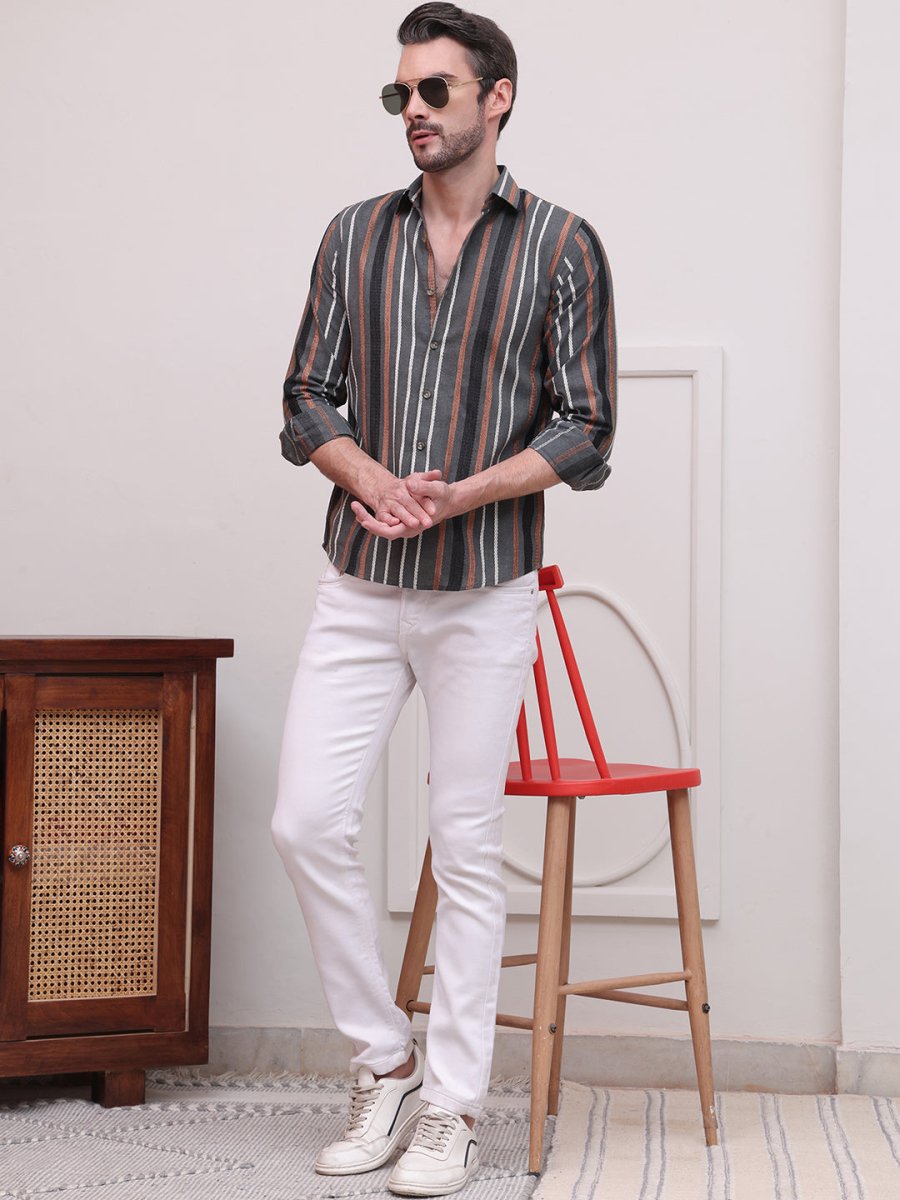 Charcoal Striped Party Shirt for Men - SF_9006Charcoal_S