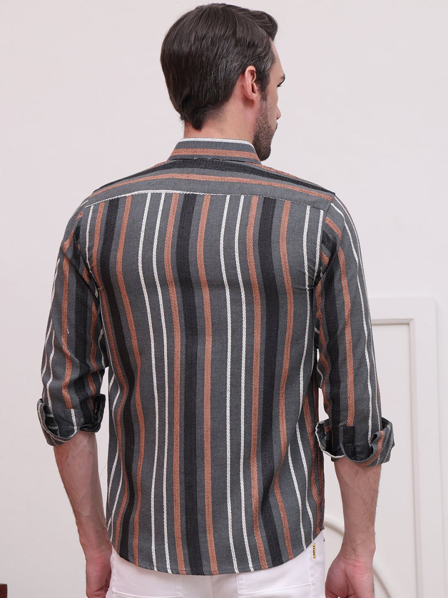 Charcoal Striped Party Shirt for Men - SF_9006Charcoal_S