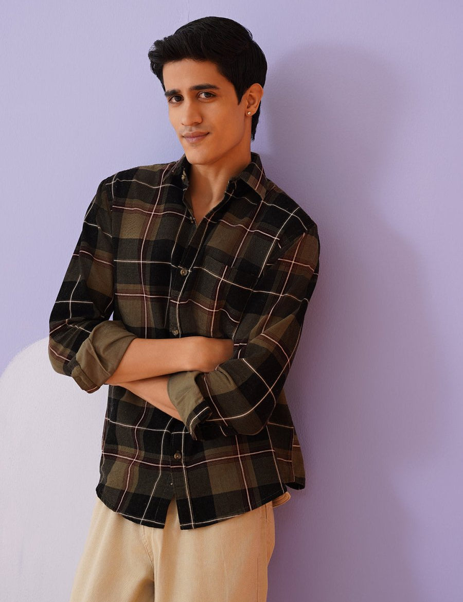Checked Casual Shirt for Men - SF_9014Brown_S