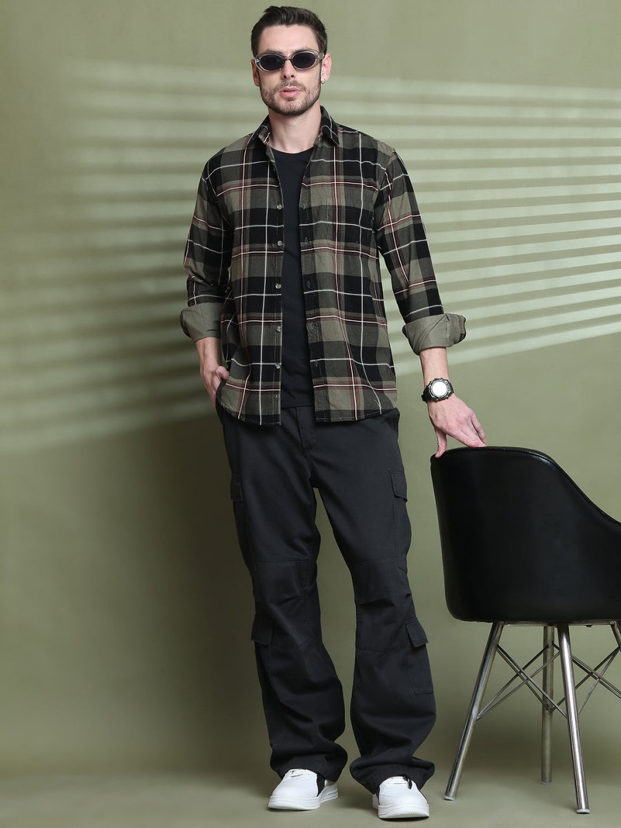 Checked Casual Shirt for Men - SF_9014Olive_S
