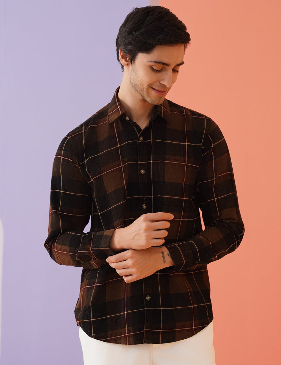 Checked Casual Shirt for Men - SF_9014Coffee_S