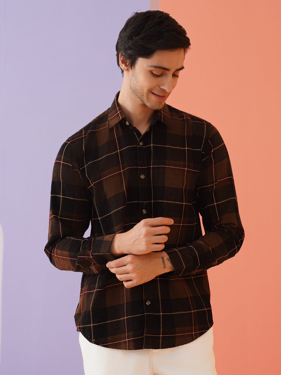 Checked Casual Shirt for Men - SF_9014Coffee_S
