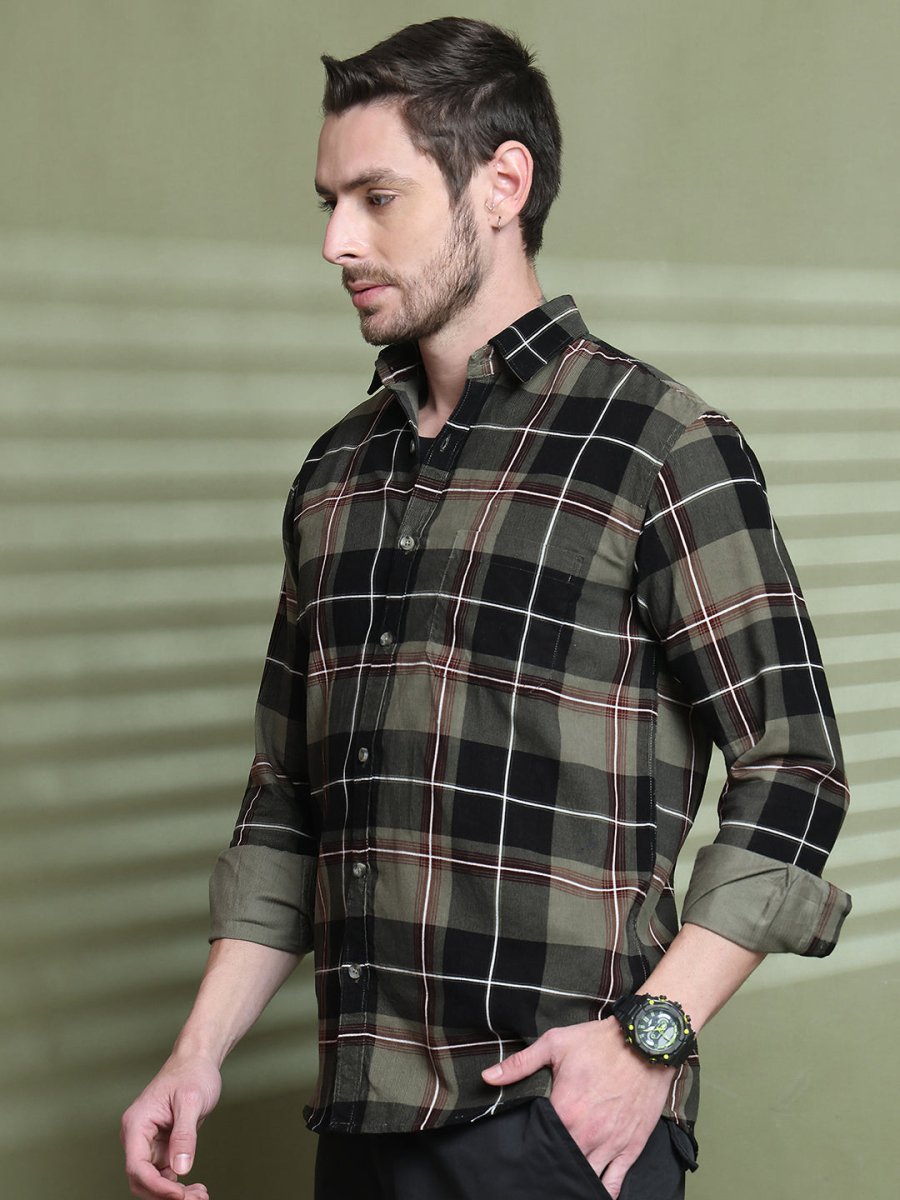 Checked Casual Shirt for Men - SF_9014Olive_S