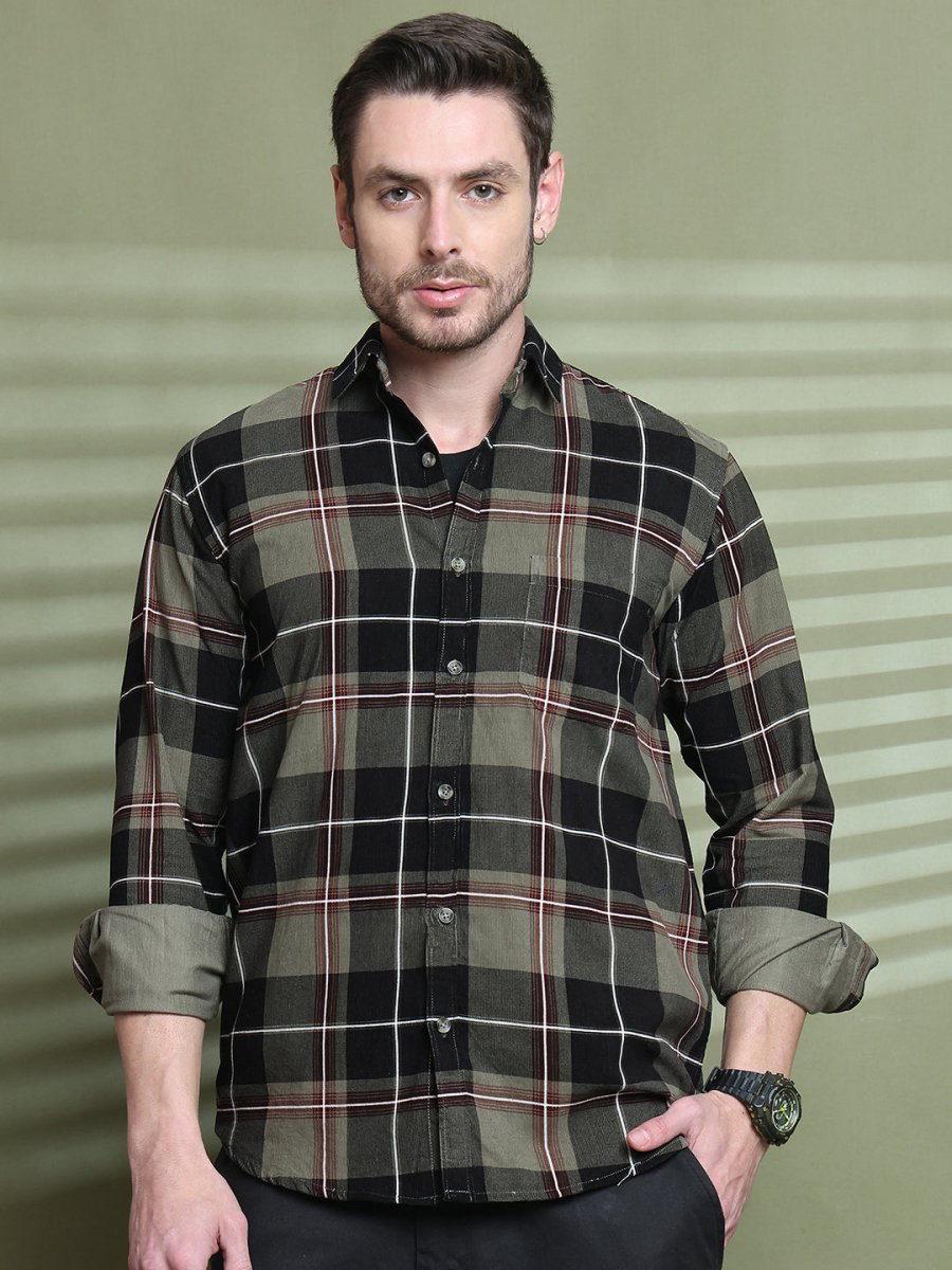 Checked Casual Shirt for Men - SF_9014Olive_S