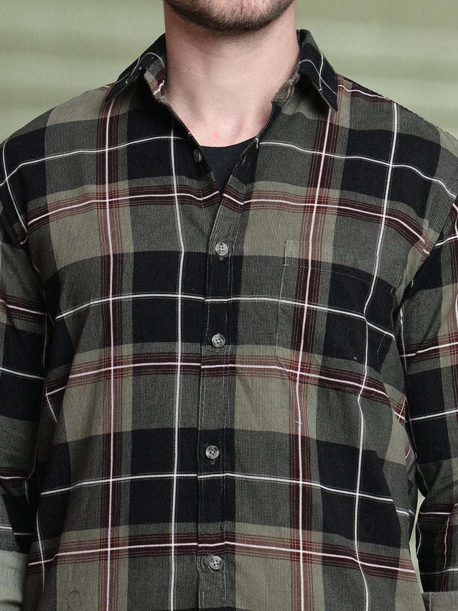 Checked Casual Shirt for Men - SF_9014Olive_S