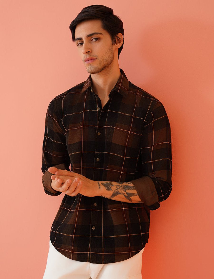 Checked Casual Shirt for Men - SF_9014Coffee_S