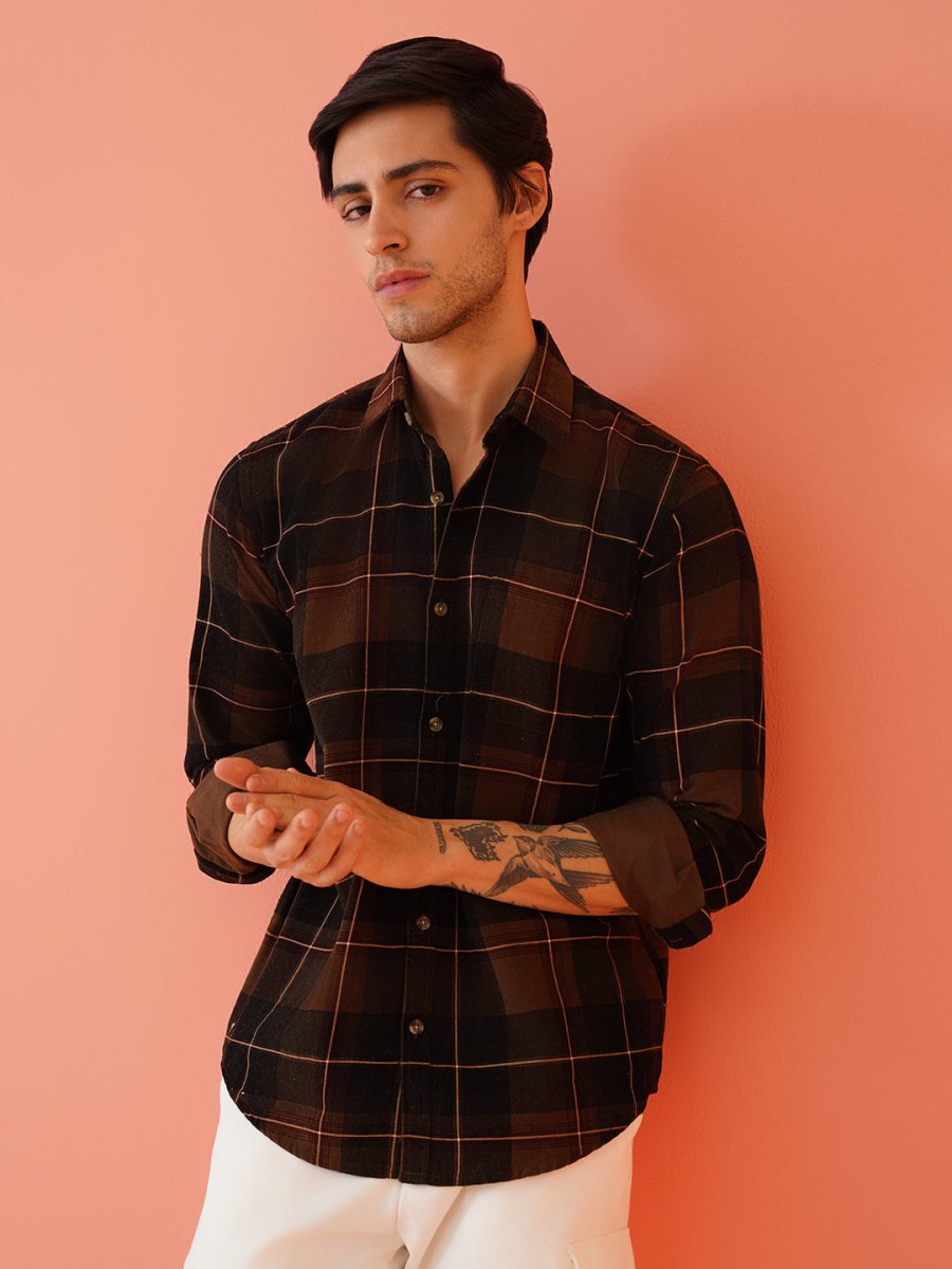 Checked Casual Shirt for Men - SF_9014Coffee_S