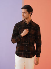 Checked Casual Shirt for Men - SF_9014Coffee_S