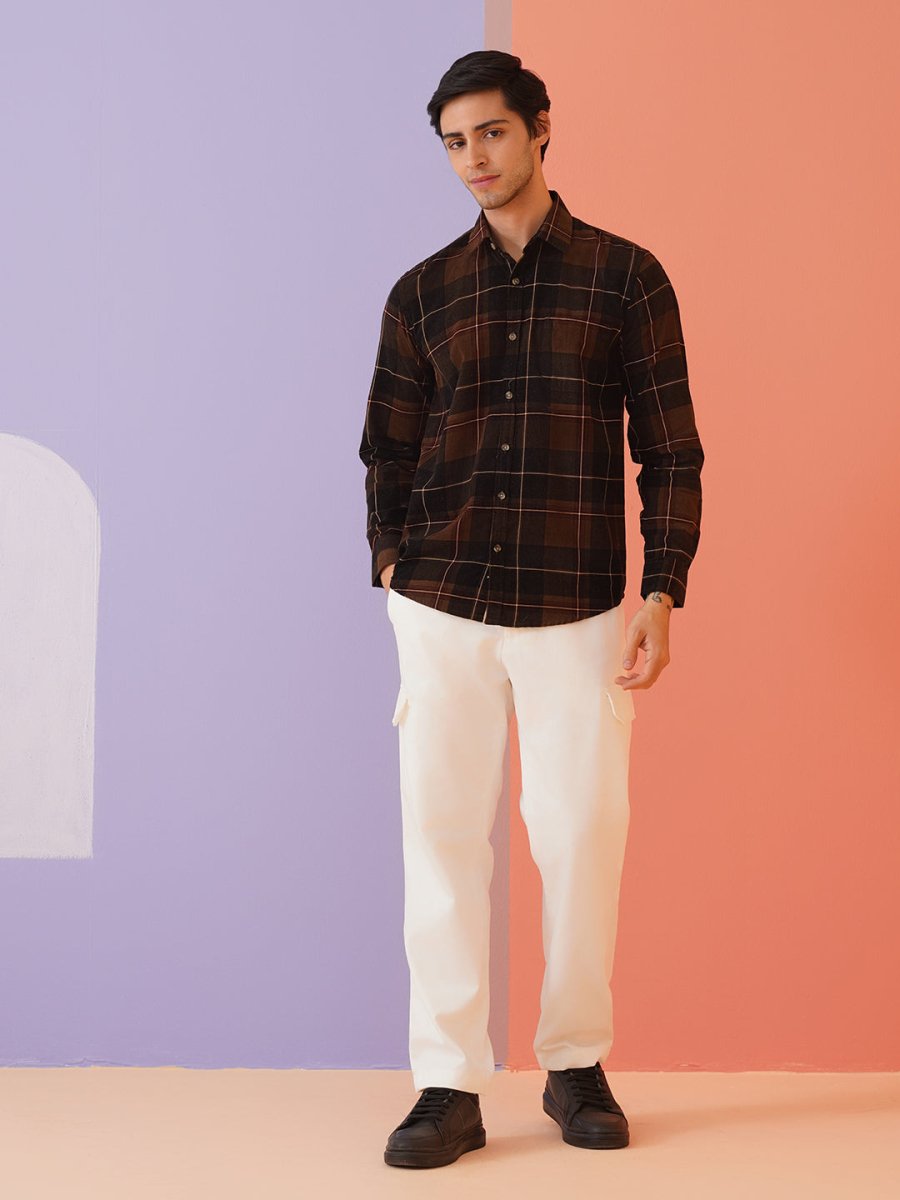 Checked Casual Shirt for Men - SF_9014Coffee_S