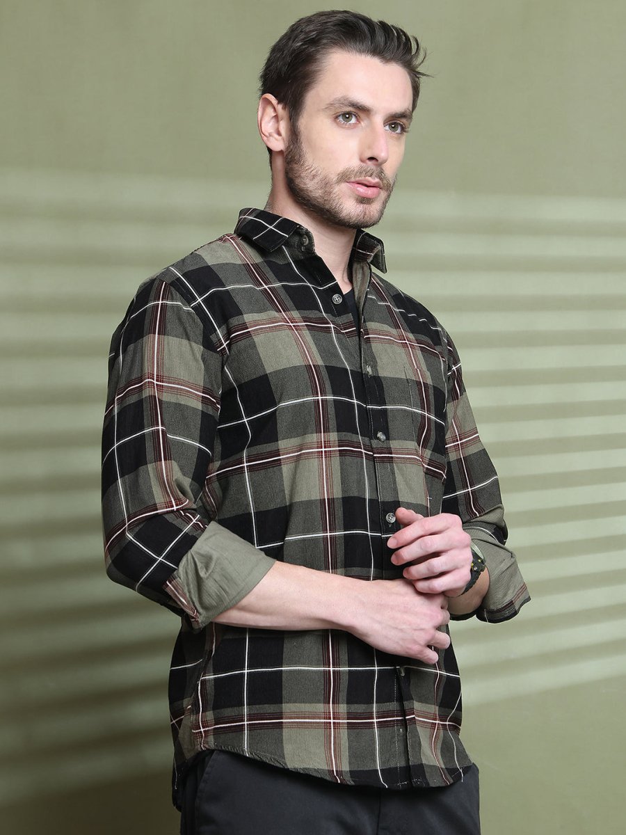 Checked Casual Shirt for Men - SF_9014Olive_S