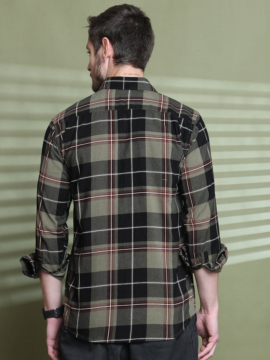 Checked Casual Shirt for Men - SF_9014Olive_S