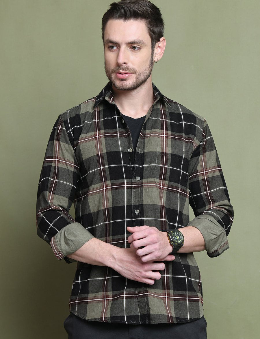 Checked Casual Shirt for Men - SF_9014Olive_S
