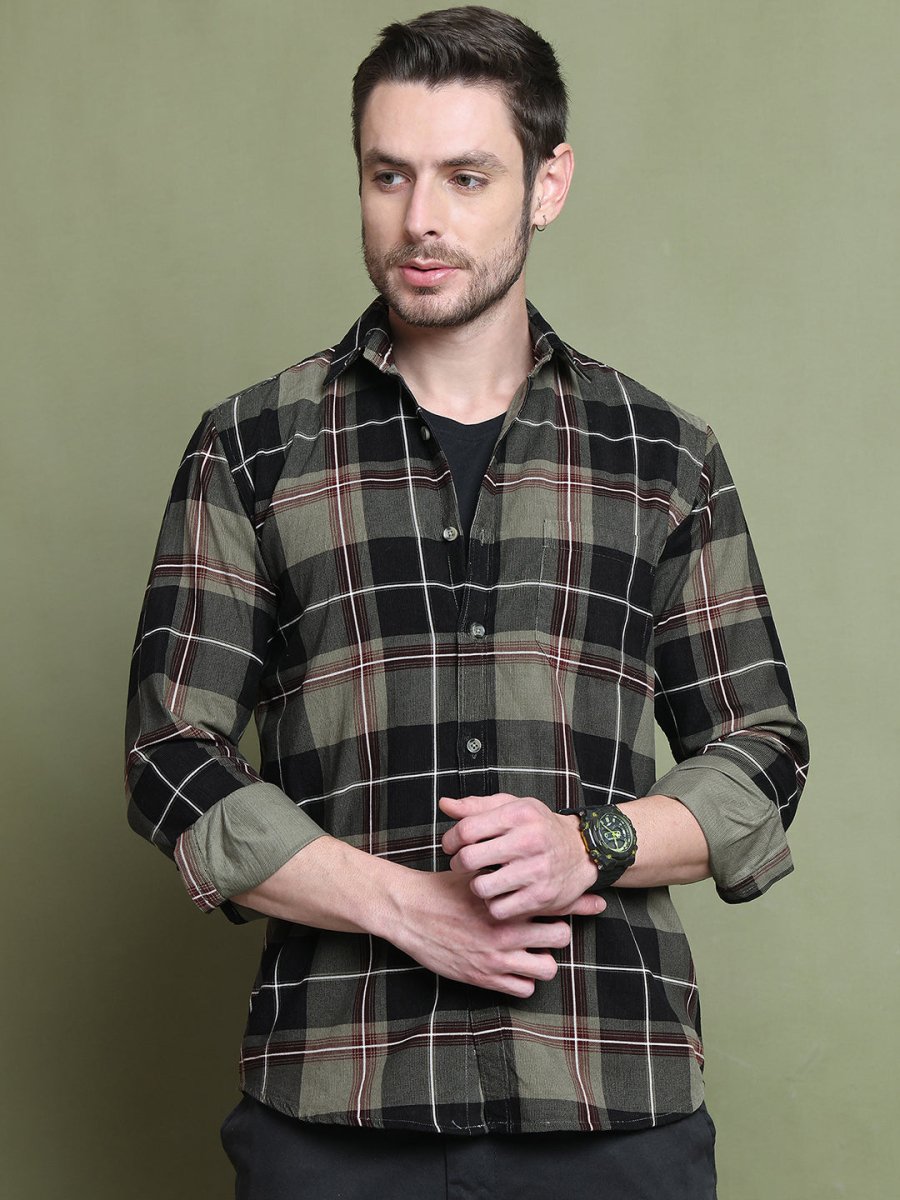 Checked Casual Shirt for Men - SF_9014Olive_S