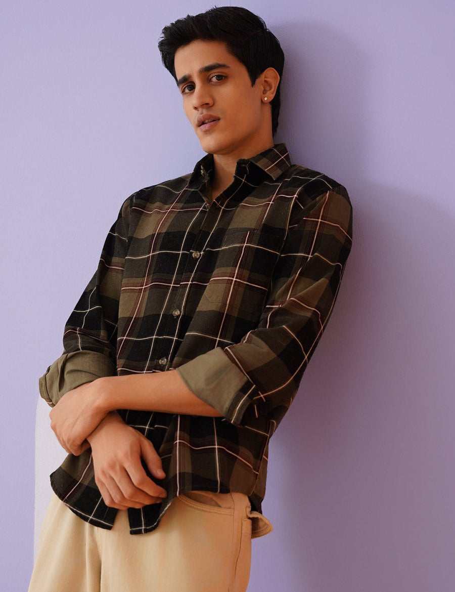 Checked Casual Shirt for Men - SF_9014Brown_S
