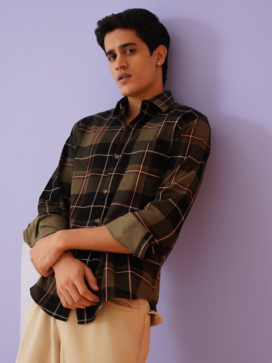 Checked Casual Shirt for Men - SF_9014Brown_S