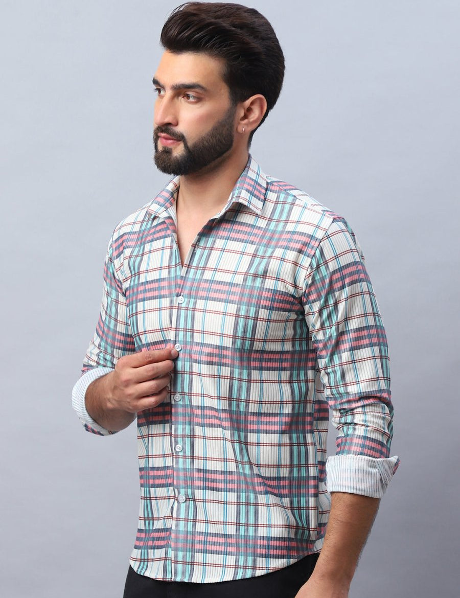 Checked corduroy Casual Shirt for Men - SF_991Coral_S