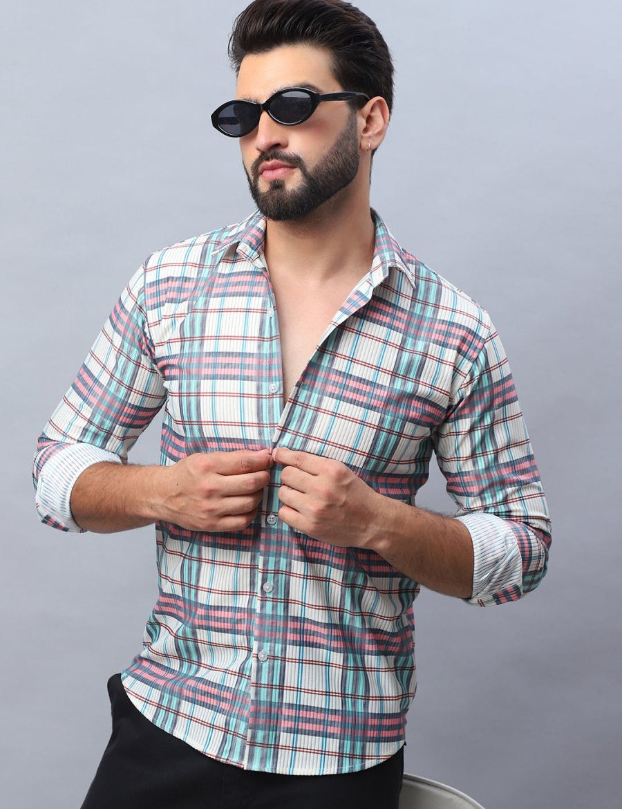 Checked corduroy Casual Shirt for Men - SF_991Coral_S