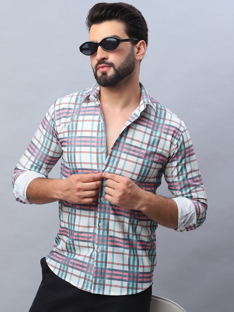 Checked corduroy Casual Shirt for Men - SF_991Coral_S