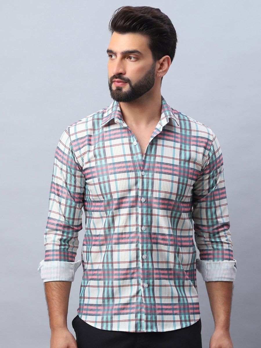 Checked corduroy Casual Shirt for Men - SF_991Coral_S