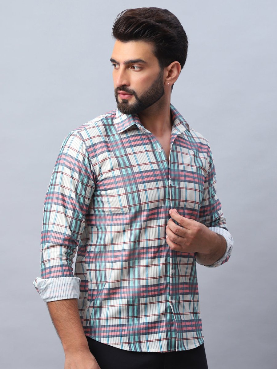 Checked corduroy Casual Shirt for Men - SF_991Coral_S