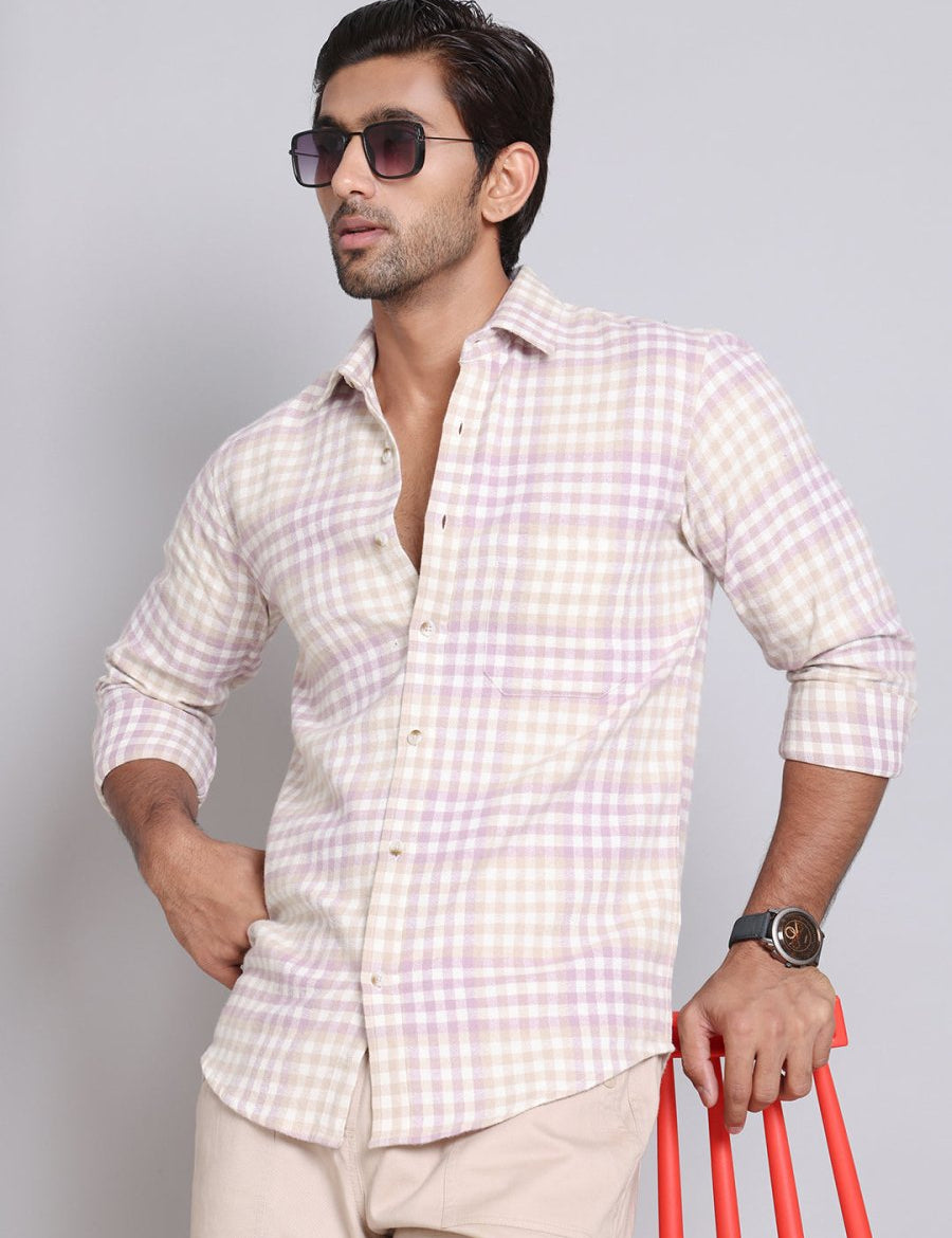 Checked Cotton Casual Shirt For Men - SF_996Purple_S