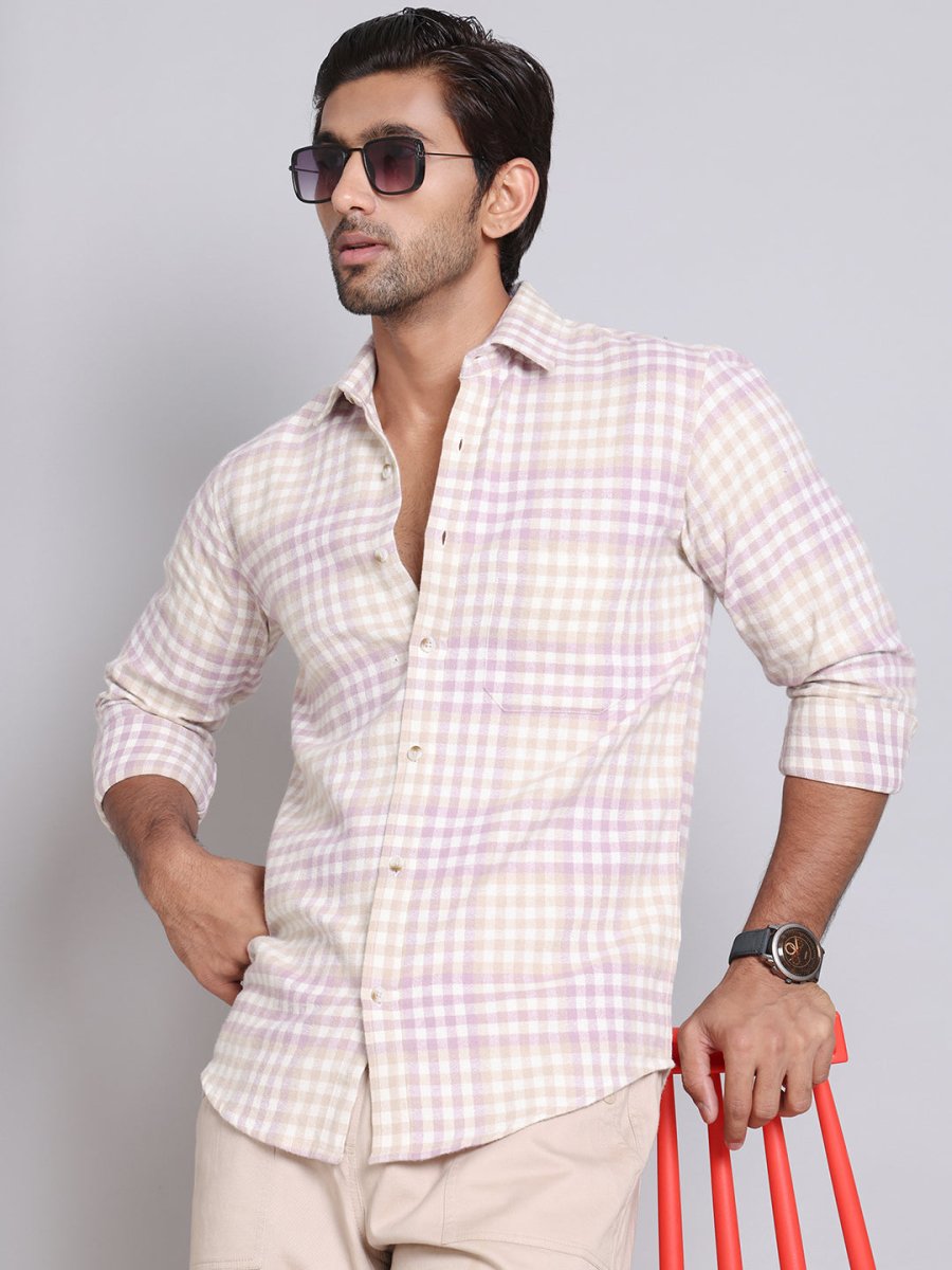 Checked Cotton Casual Shirt For Men - SF_996Purple_S