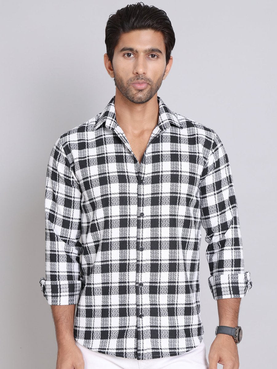 Checked Cotton Casual Shirt For Men - SF_9003Black_S