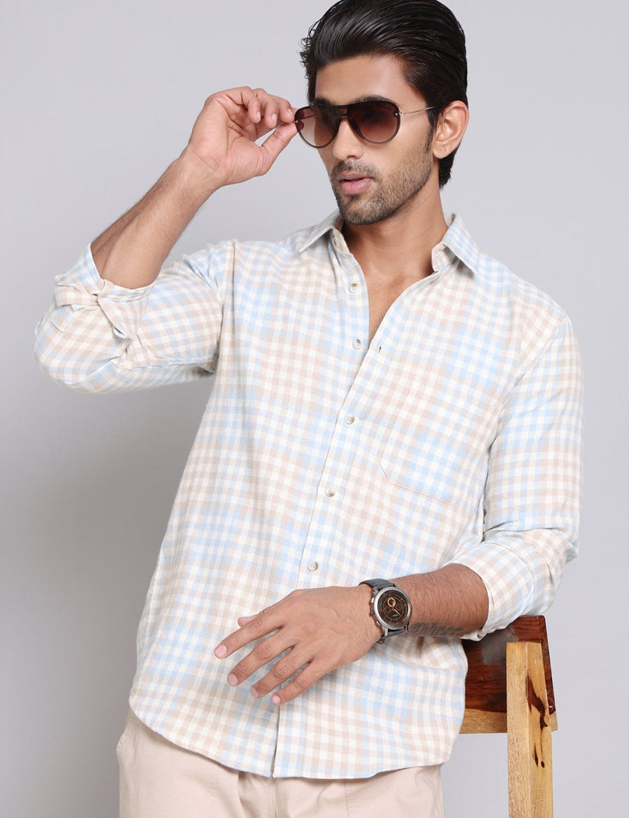 Checked Cotton Casual Shirt For Men - SF_996Blue_S