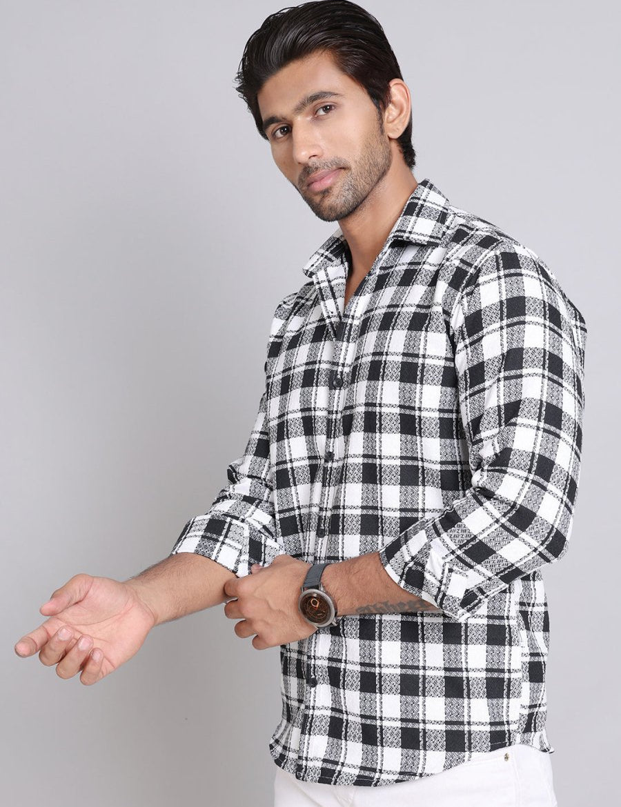 Checked Cotton Casual Shirt For Men - SF_9003Black_S