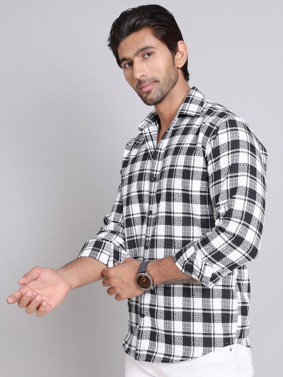 Checked Cotton Casual Shirt For Men - SF_9003Black_S