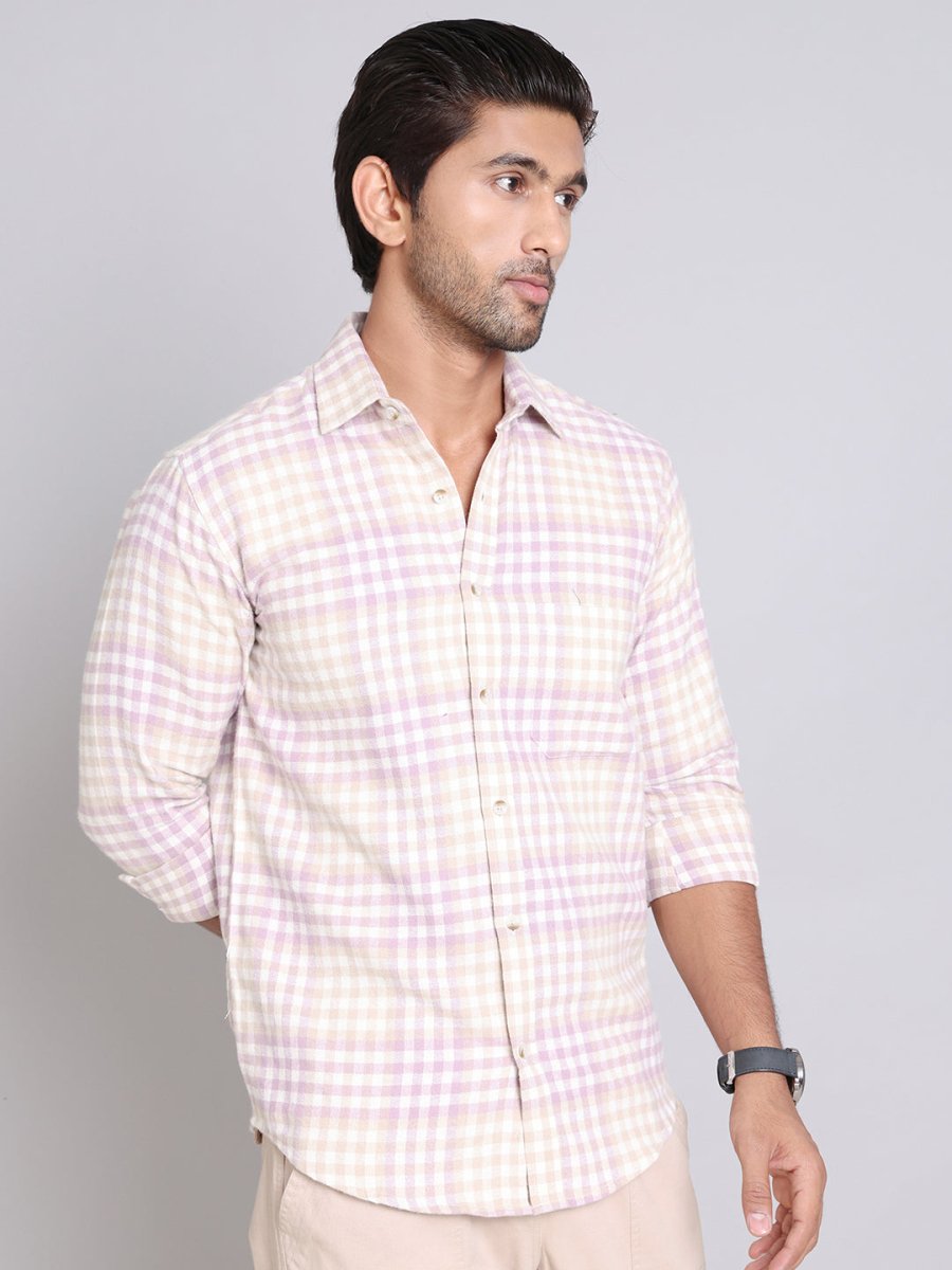 Checked Cotton Casual Shirt For Men - SF_996Purple_S