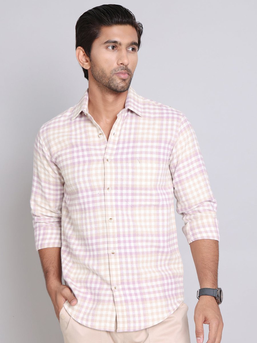 Checked Cotton Casual Shirt For Men - SF_996Purple_S
