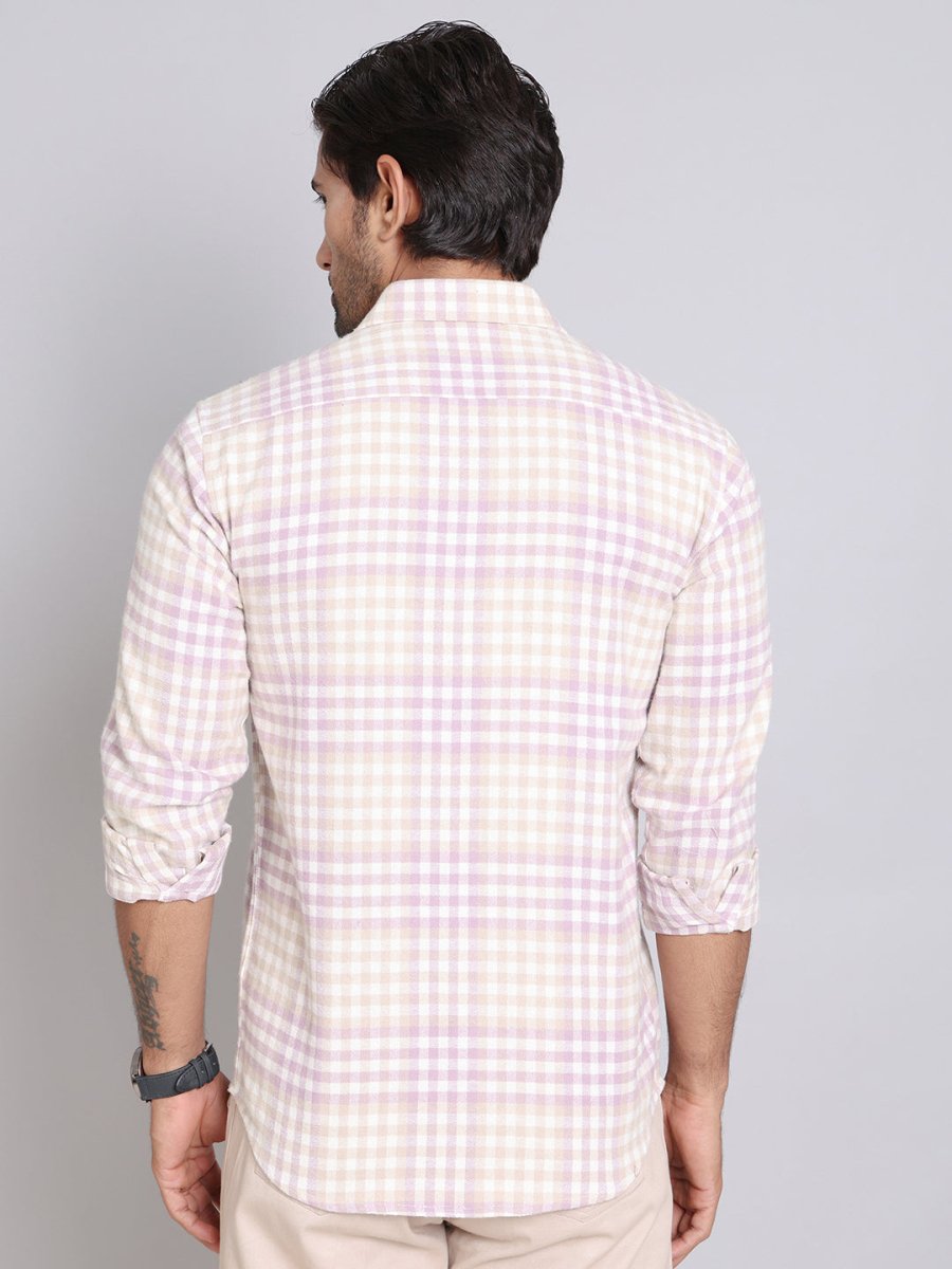 Checked Cotton Casual Shirt For Men - SF_996Purple_S