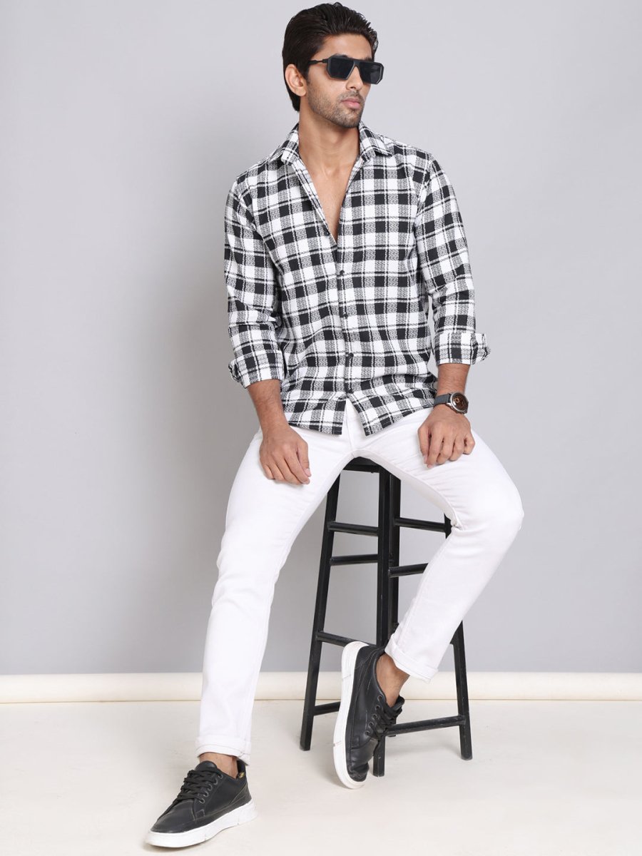 Checked Cotton Casual Shirt For Men - SF_9003Black_S