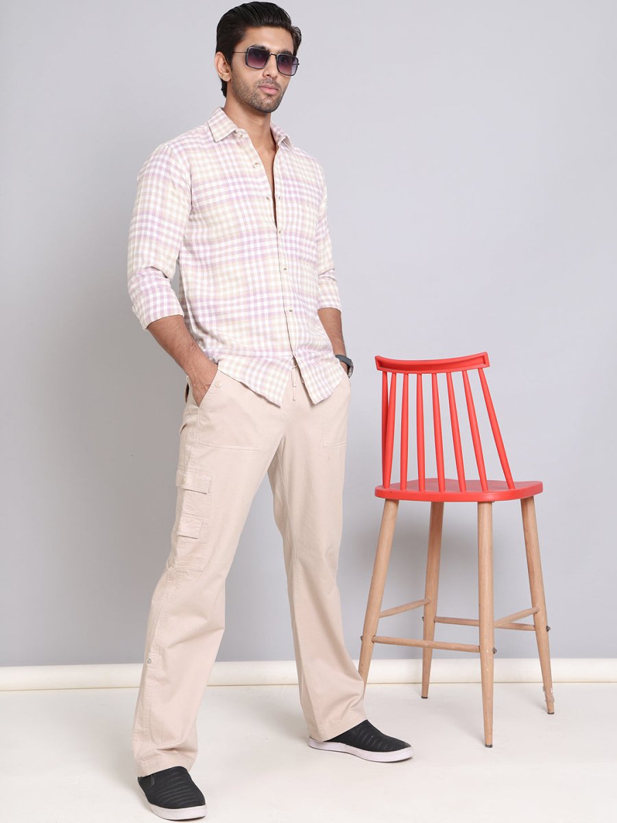Checked Cotton Casual Shirt For Men - SF_996Purple_S