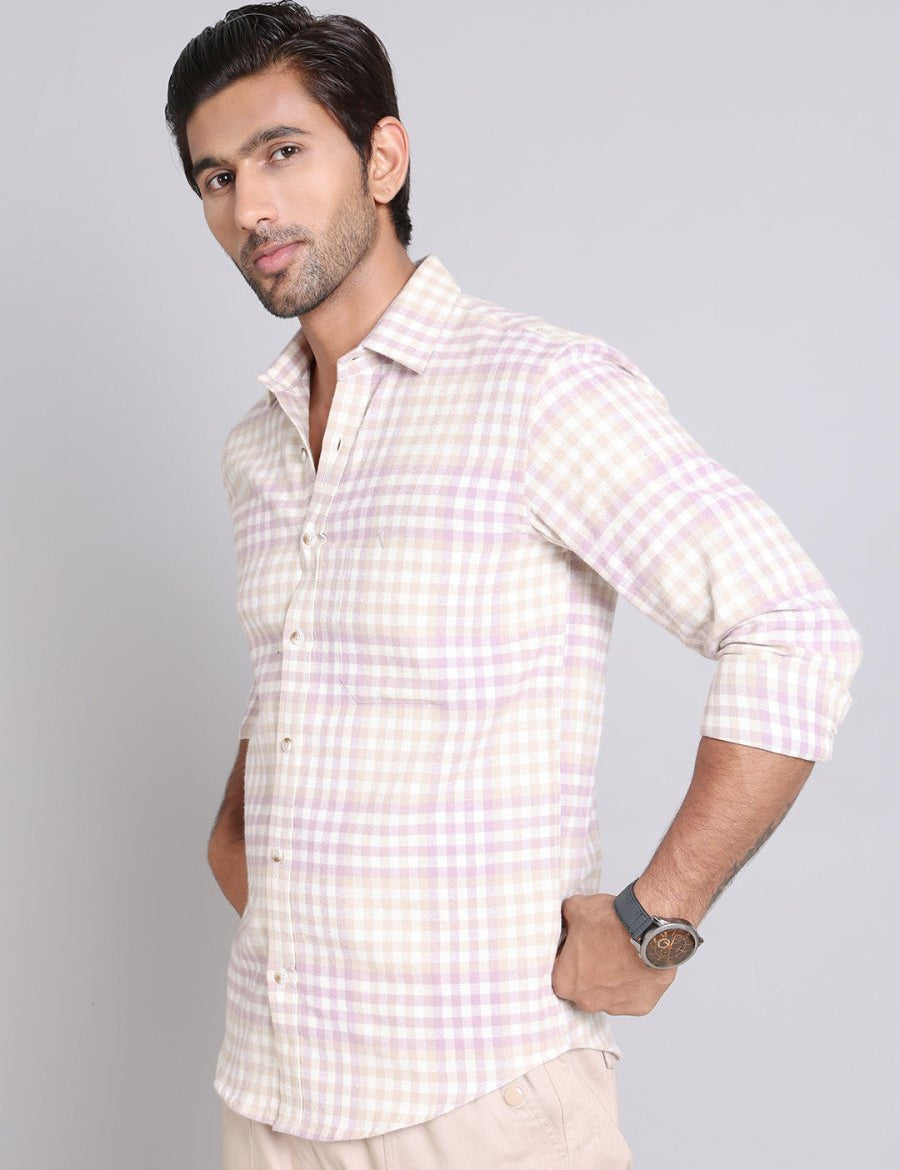 Checked Cotton Casual Shirt For Men - SF_996Purple_S