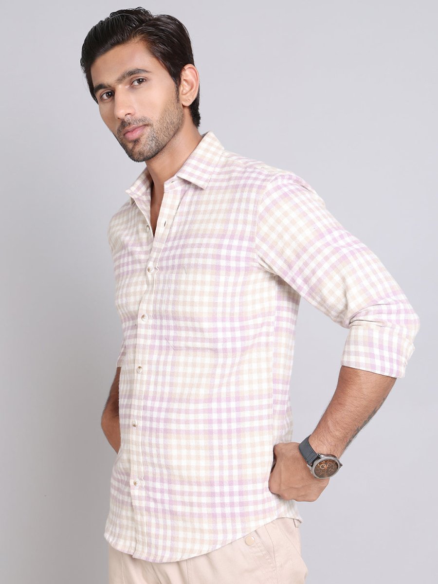 Checked Cotton Casual Shirt For Men - SF_996Purple_S