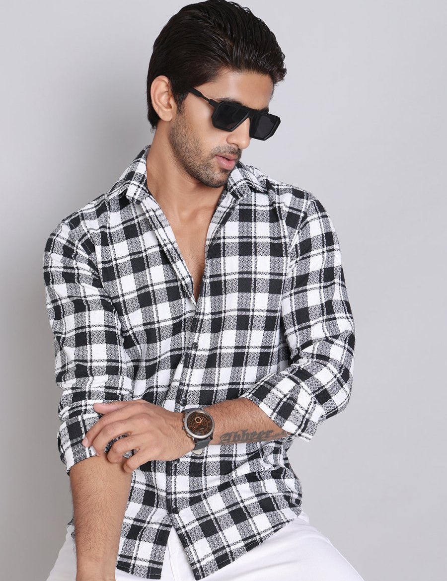 Checked Cotton Casual Shirt For Men - SF_9003Black_S