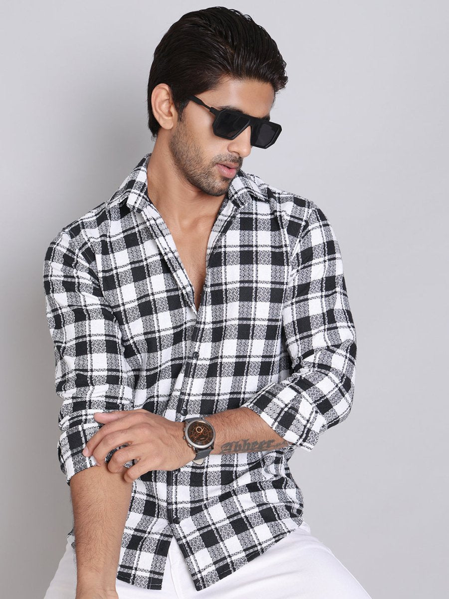 Checked Cotton Casual Shirt For Men - SF_9003Black_S