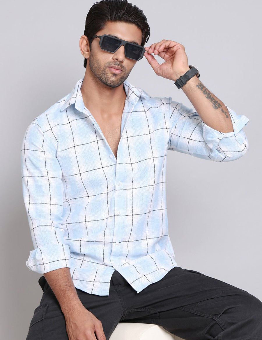 Checked Cotton Regular Fit Casual Shirt - SF_9005Sky_S