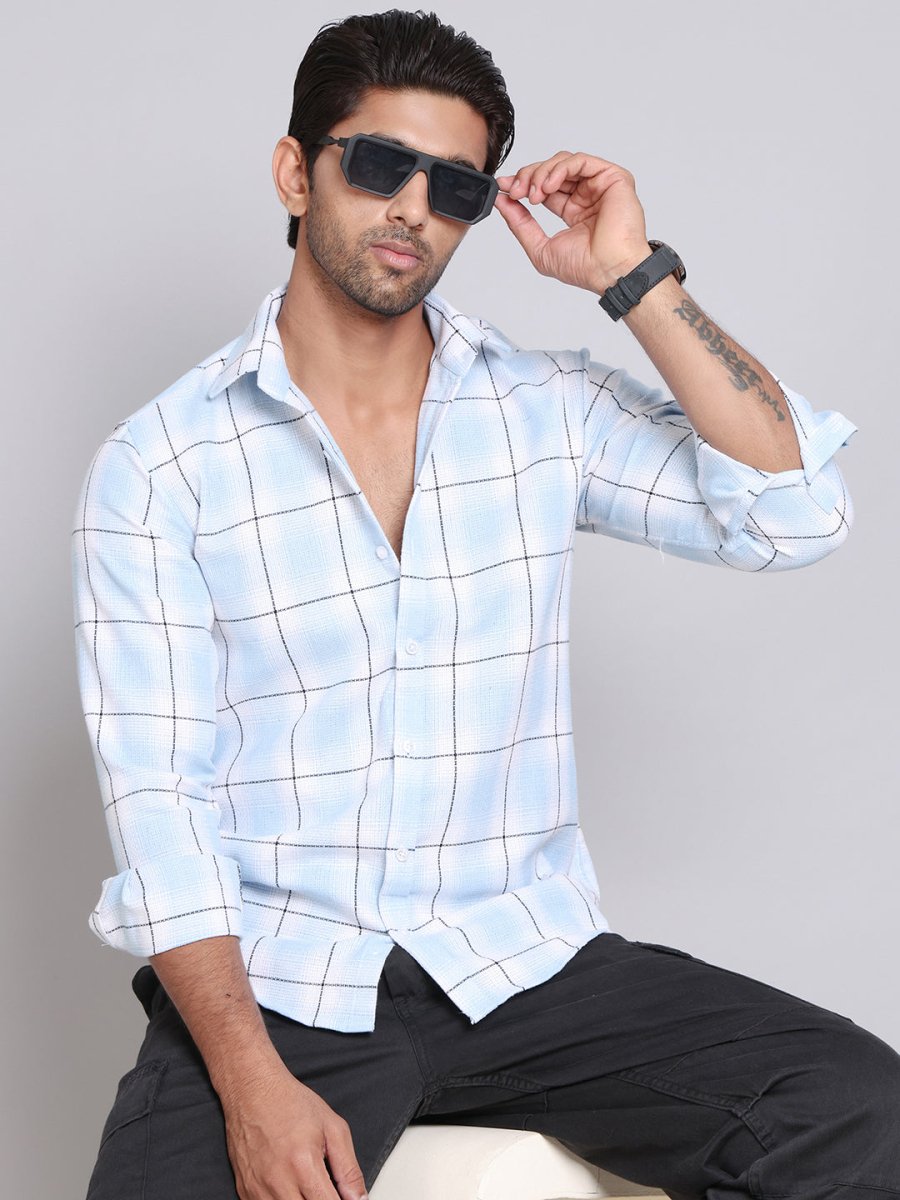 Checked Cotton Regular Fit Casual Shirt - SF_9005Sky_S