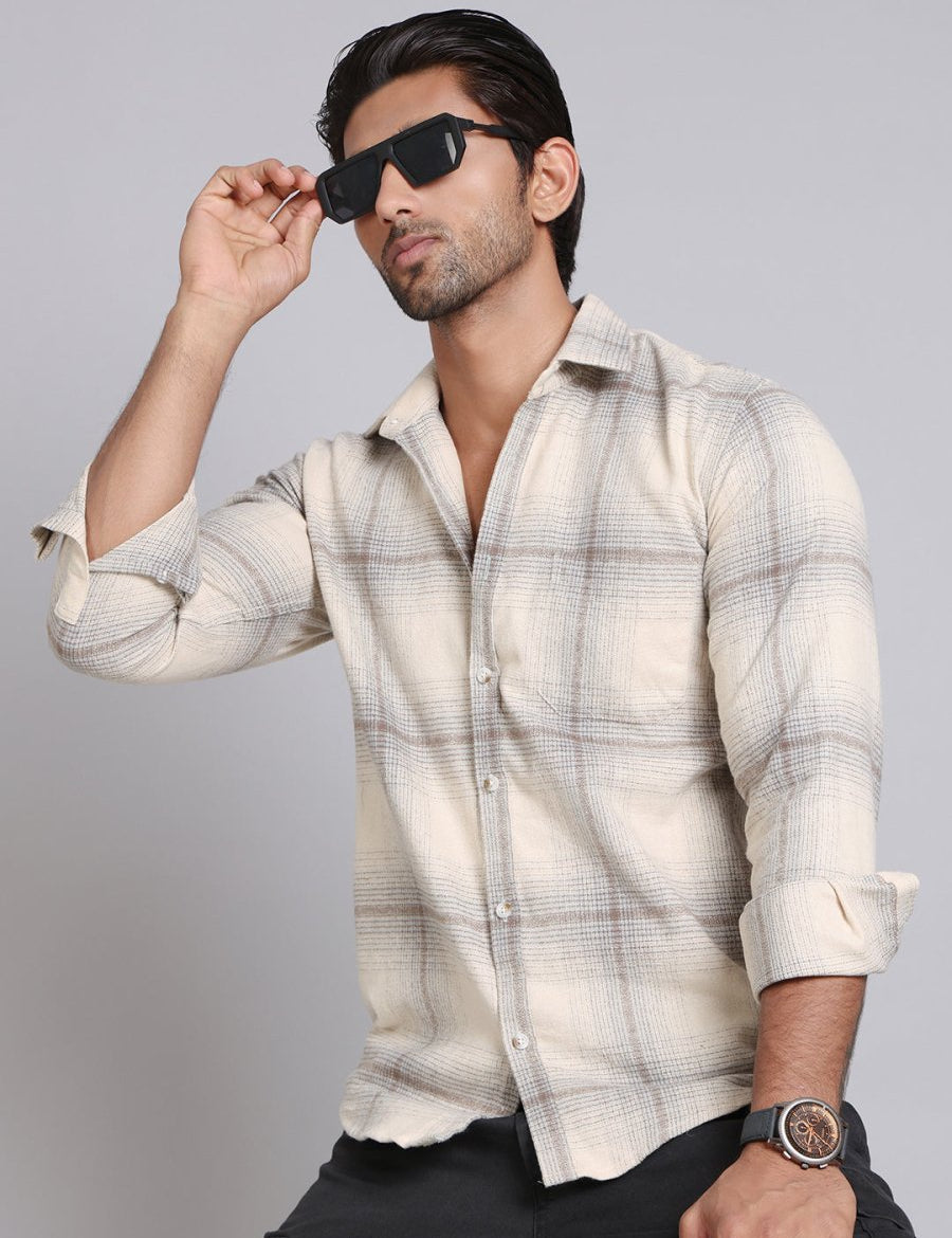 Checked Cotton Regular Fit Casual Shirt - SF_998Beige_S