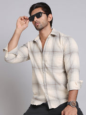 Checked Cotton Regular Fit Casual Shirt - SF_998Beige_S