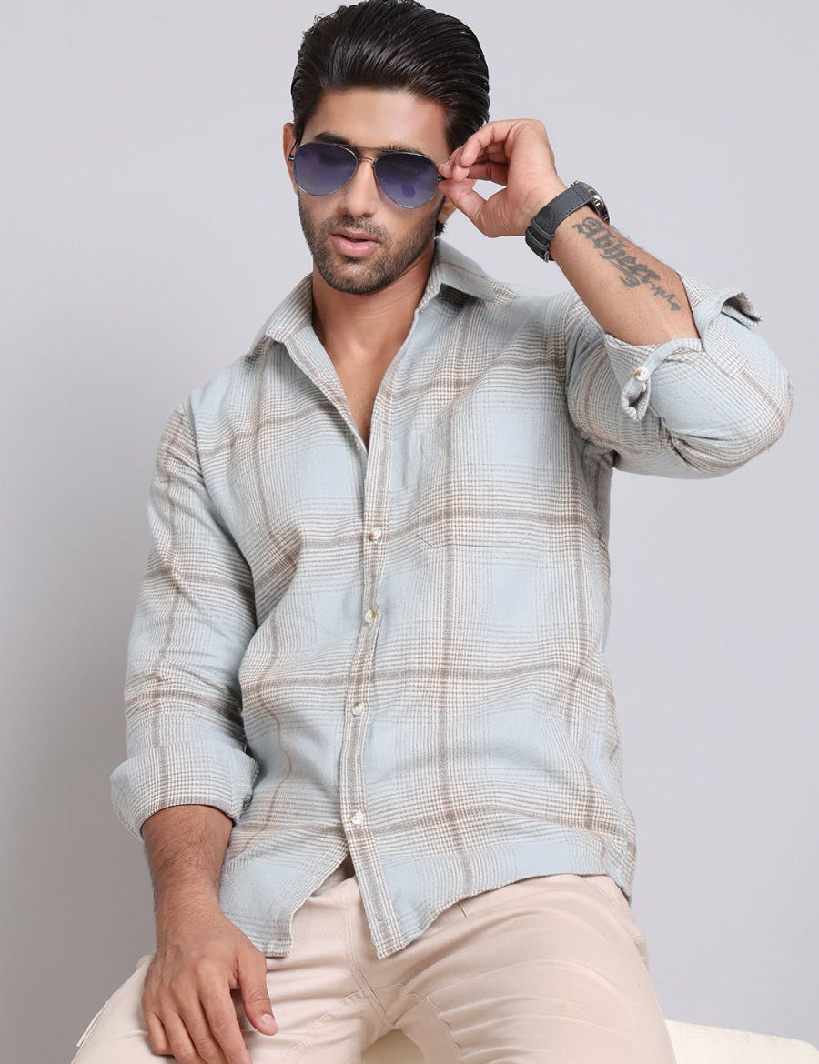 Checked Cotton Regular Fit Casual Shirt - SF_998Blue_S