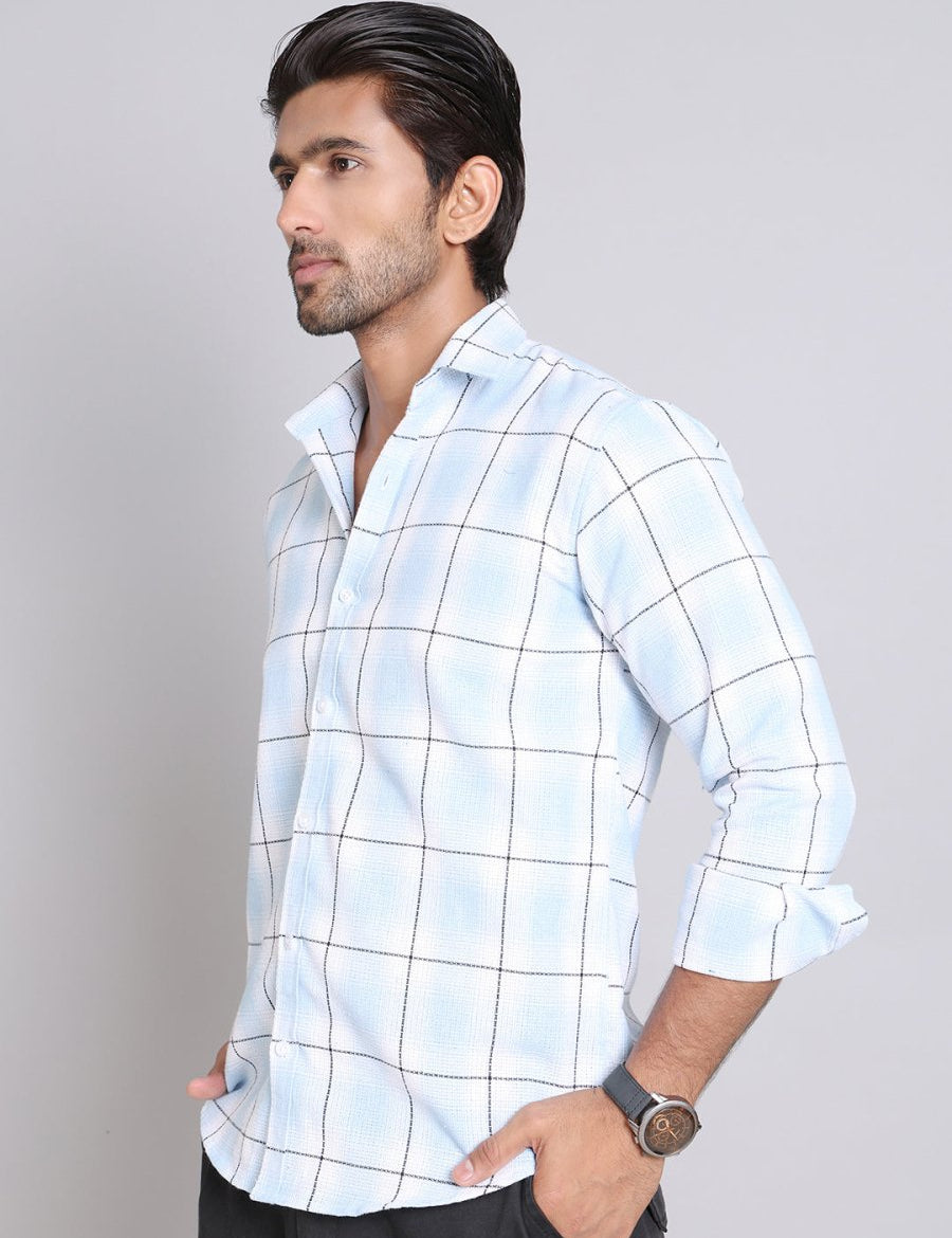 Checked Cotton Regular Fit Casual Shirt - SF_9005Sky_S