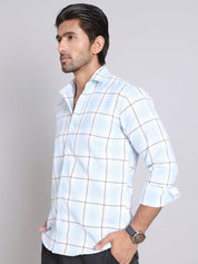 Checked Cotton Regular Fit Casual Shirt - SF_9005Sky_S