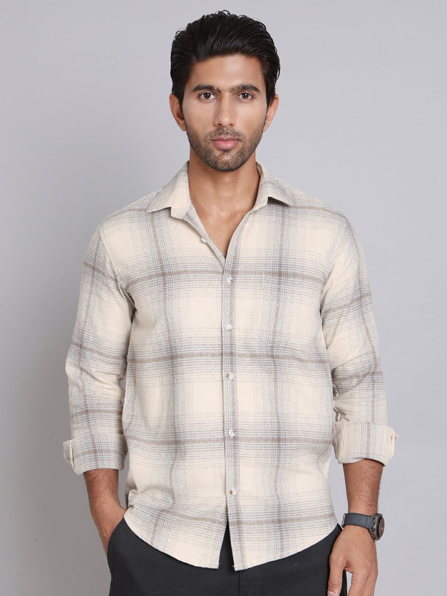 Checked Cotton Regular Fit Casual Shirt - SF_998Beige_S