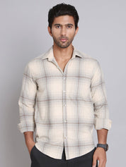 Checked Cotton Regular Fit Casual Shirt - SF_998Beige_S