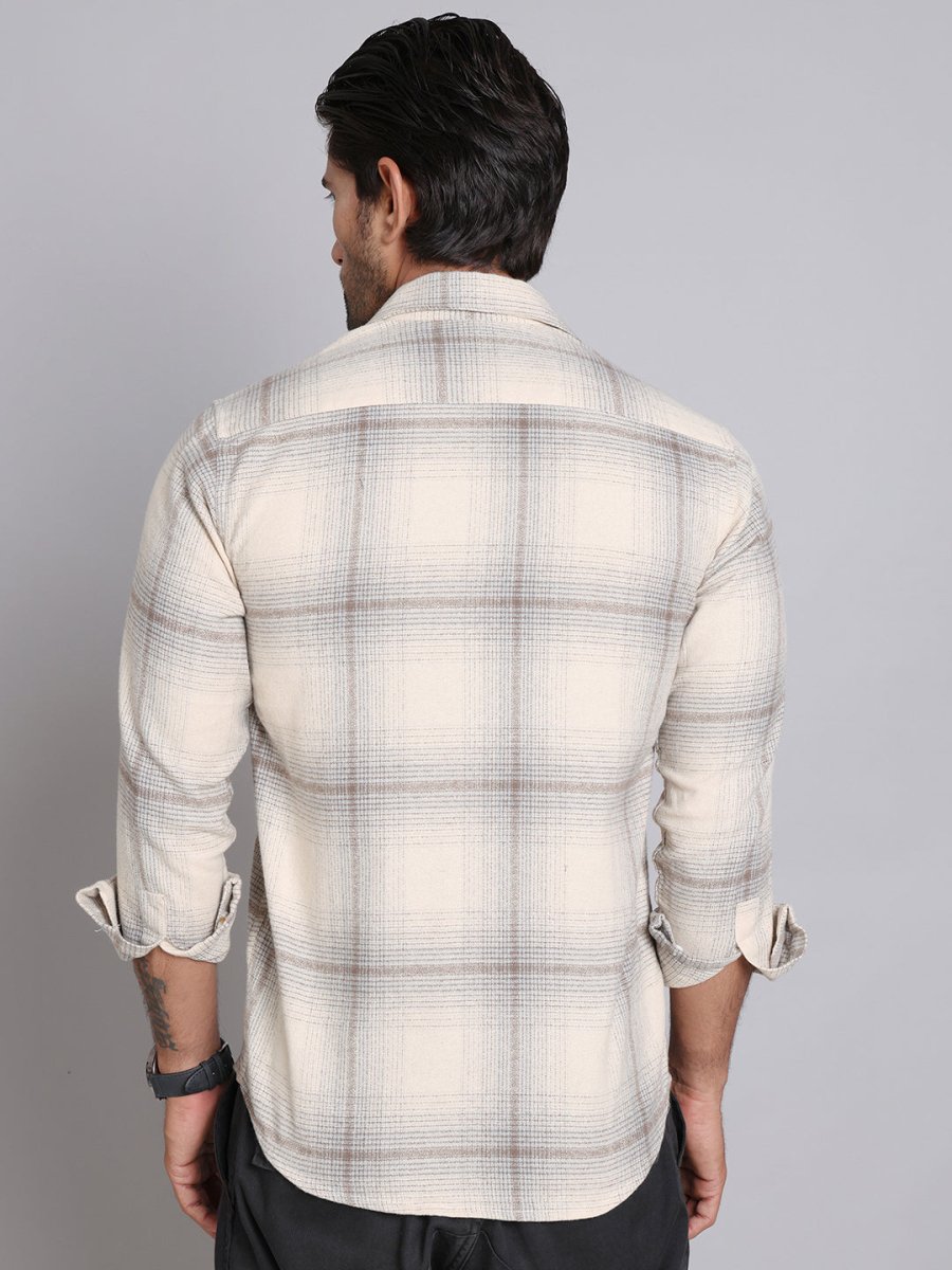Checked Cotton Regular Fit Casual Shirt - SF_998Beige_S